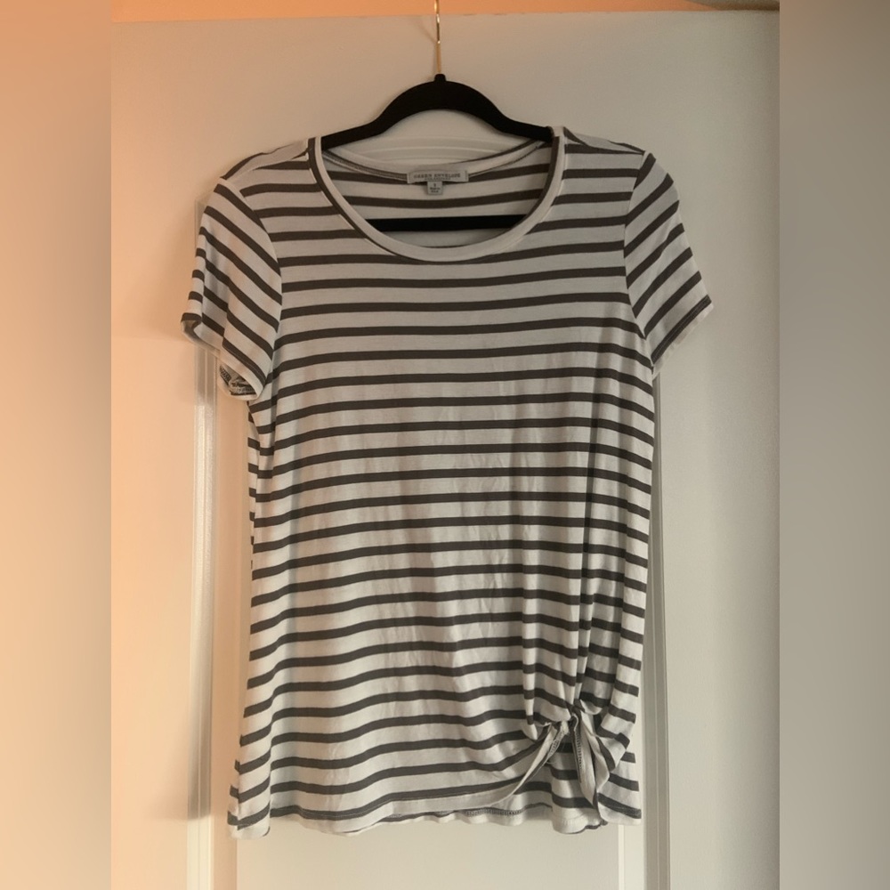 Green Envelope White and Grey Striped T-Shirt
